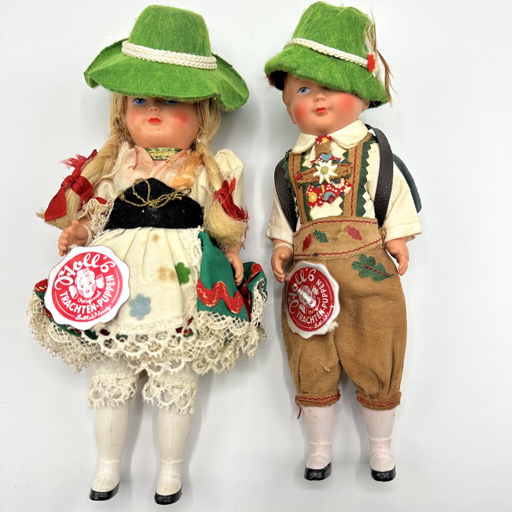 Two Vintage Moll’s Trachten Puppen Bavarian Boy & Girl Germany /cb