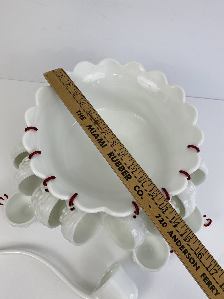 Rare Westmoreland Panel Grape White Milk Glass Pedestal Punch Bowl Set Ladle Cups Hangers /rb