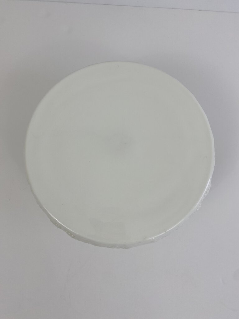 Vintage White Milk Glass Pedestal Cake Plate Grapevine Pattern 10.75” Dia, /rb