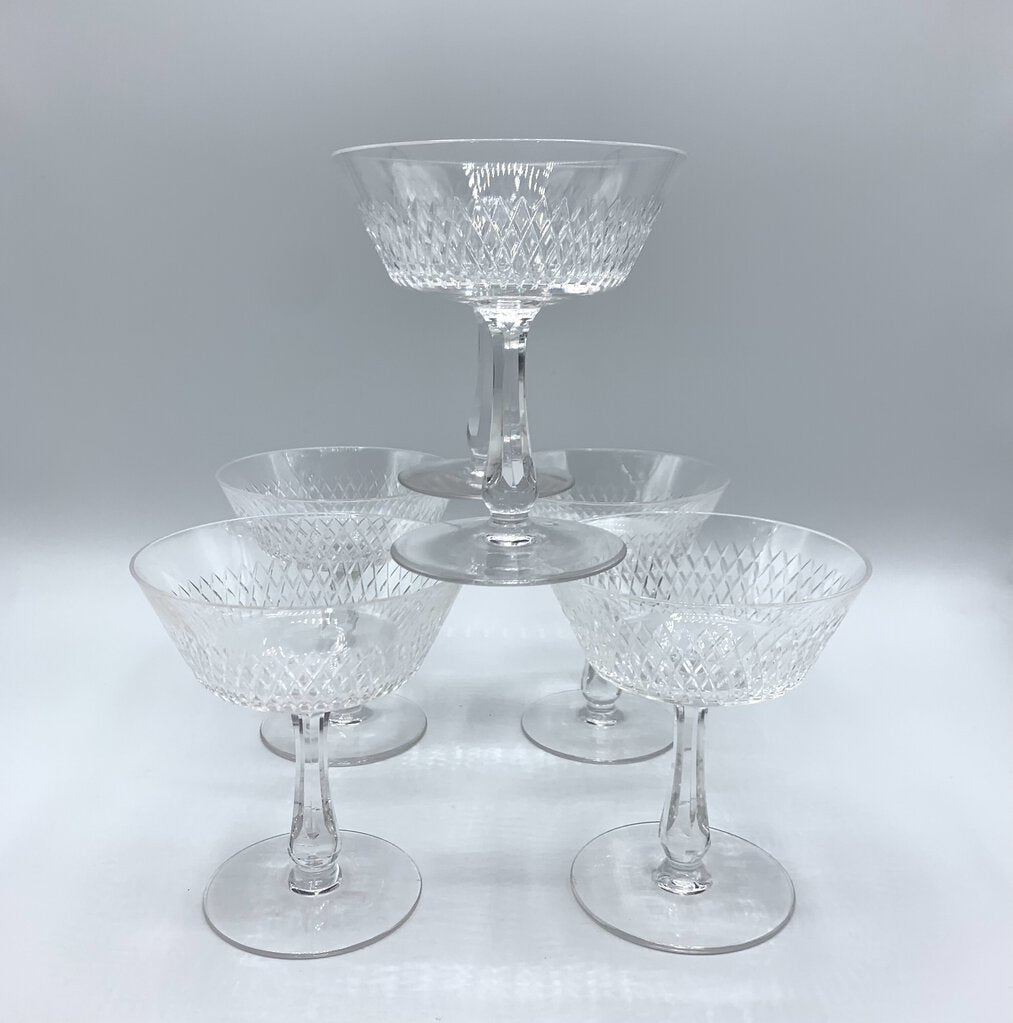 Vintage MCM Fine Arts “Royal Diamond” Champagne Coupe Glasses Set of 6, Made in Netherlands /hg