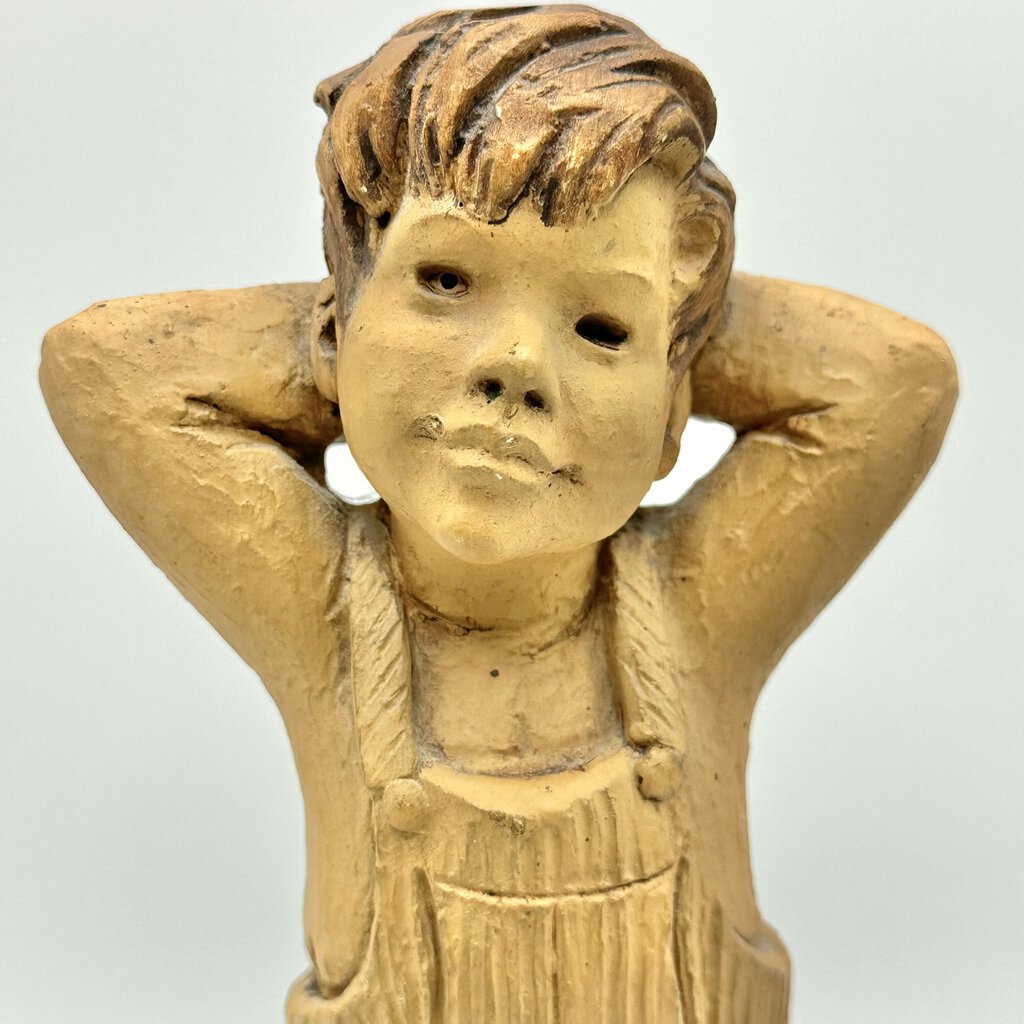 Vintage Lee Bortin Originals Chicago Clay Figurine Boy With Hands Behind Head Signed /cb