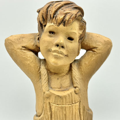 Vintage Lee Bortin Originals Chicago Clay Figurine Boy With Hands Behind Head Signed /cb