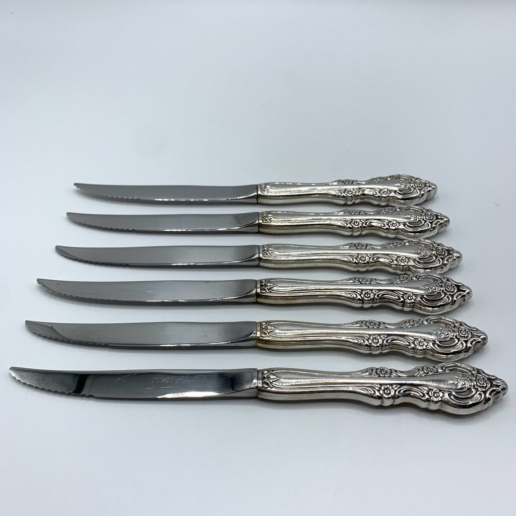 Vintage Oneida “Artistry” Silverplate Serrated Steak Knives Set of 6 /hg