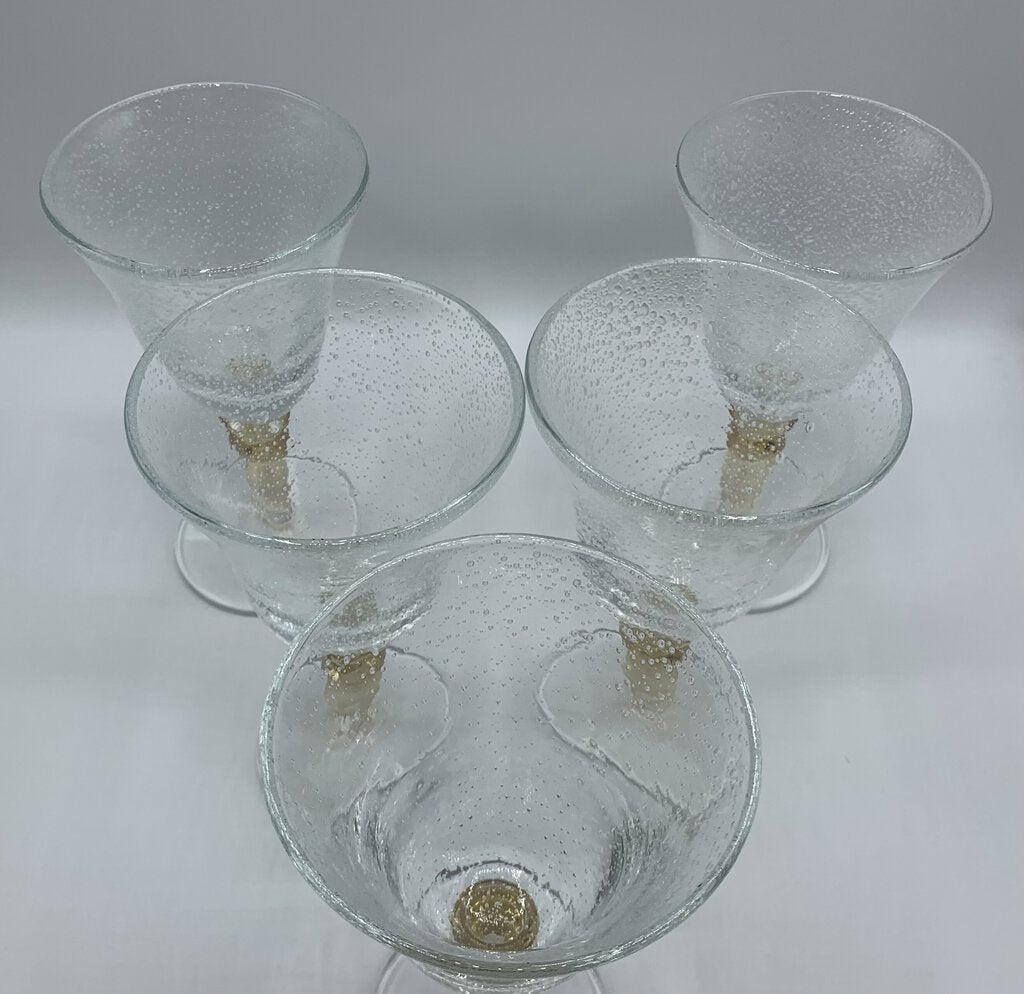 Pottery Barn Seeded Glass Water Goblets with Amber Stems Set of 6 /hg