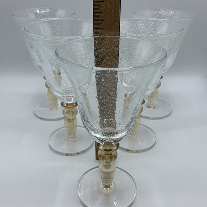 Pottery Barn Seeded Glass Water Goblets with Amber Stems Set of 6 /hg