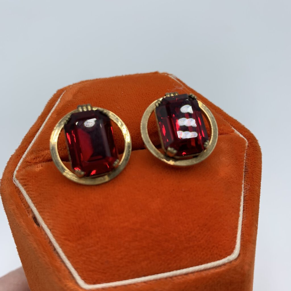 Vintage Destino 1/20 12K GF Ruby Glass Cuff Links /hg