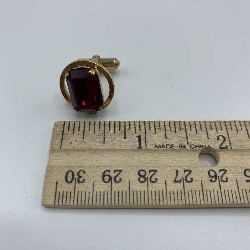 Vintage Destino 1/20 12K GF Ruby Glass Cuff Links /hg