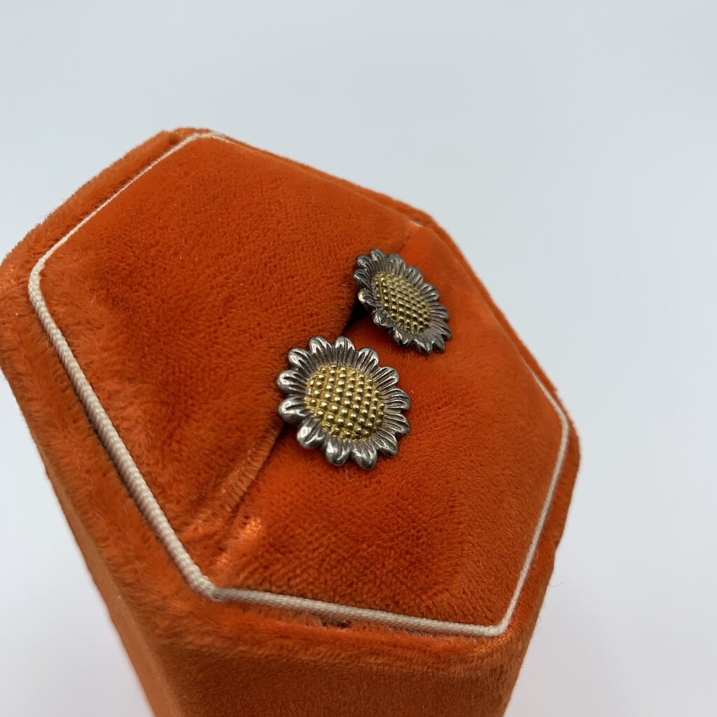 Sterling Sunflower Pierced Earrings /hg