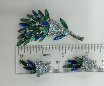 Vintage 1950s/ 60s Rhinestone Earrings & Brooch Set /b