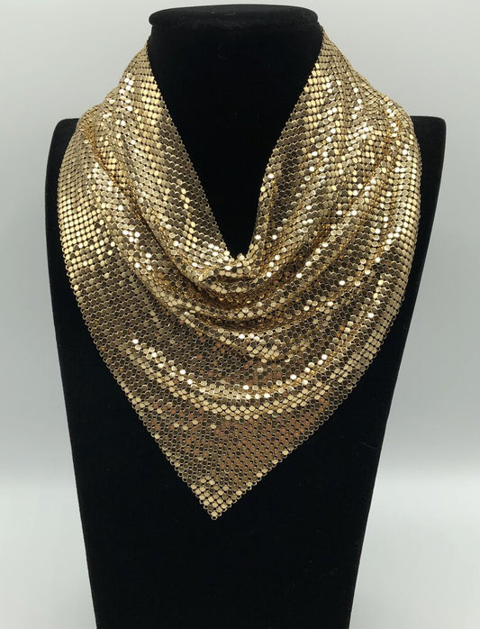 1960s-1970s Gold Mesh Chain Mail Scarf Bandana Necklace /b