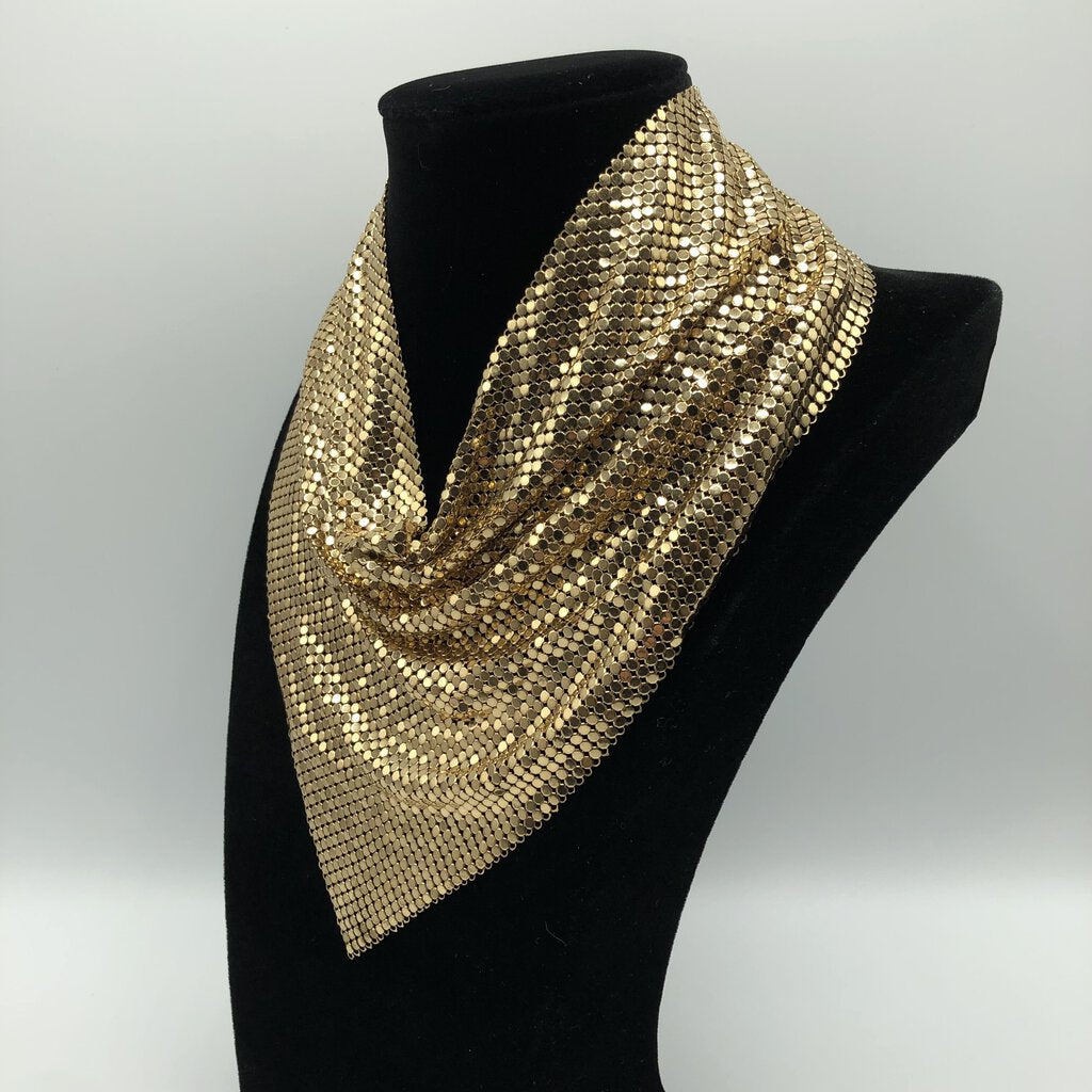 1960s-1970s Gold Mesh Chain Mail Scarf Bandana Necklace /b