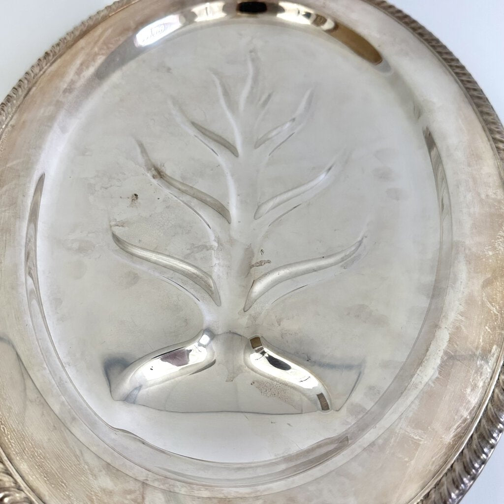 Wm. Rogers Silver Plate #810 Tree of Life Footed Meat Server/Tray 16x12 /cb