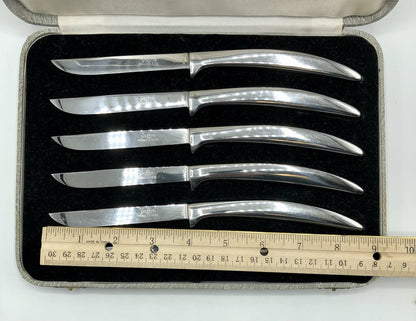 Vtg Set Griffon Italy Stainless Steak Knives w/ Case /b