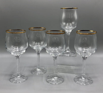 Vintage Bohemia Crystal “Geneve” Wine Goblet w/ 14K Rim Set of 5. /b