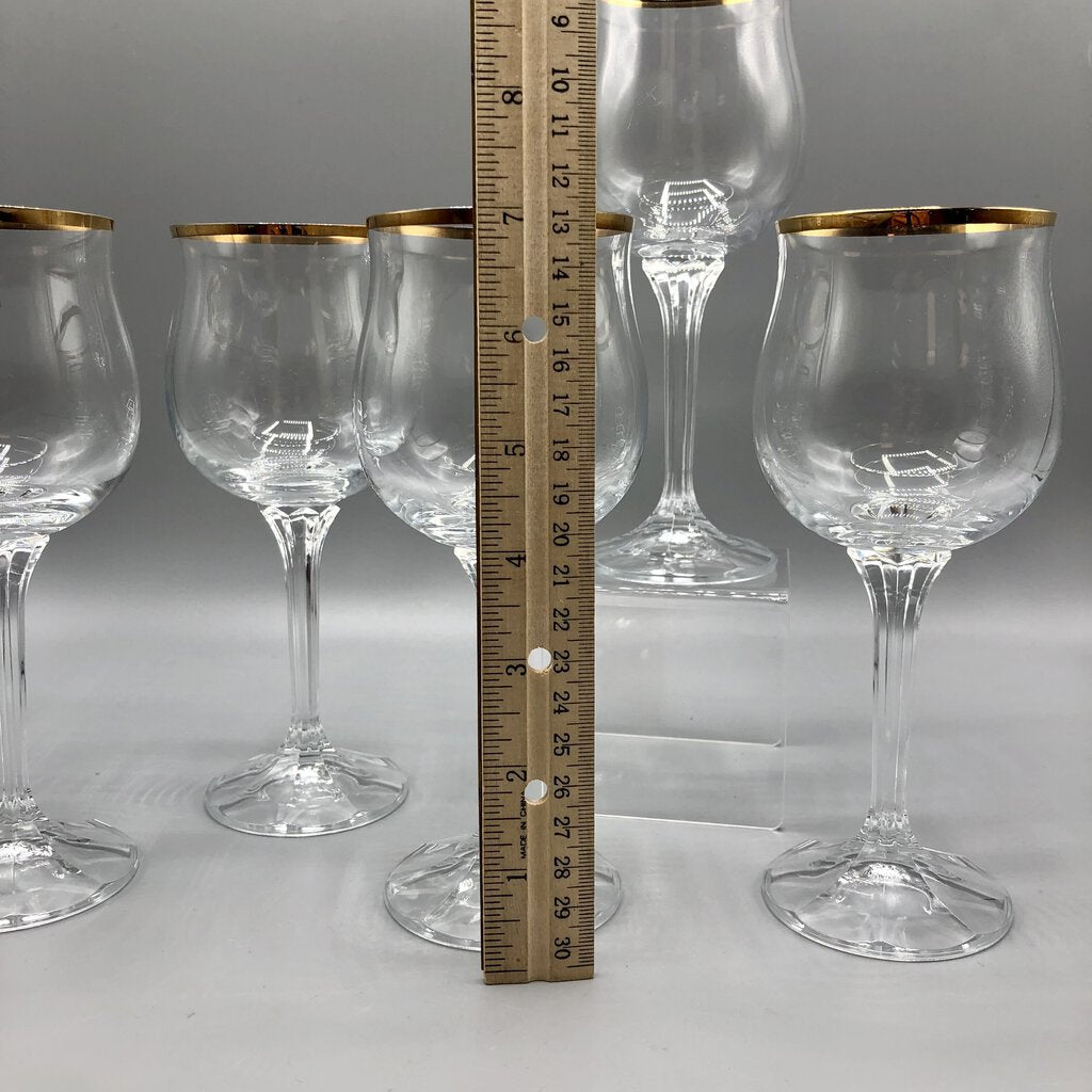 Vintage Bohemia Crystal “Geneve” Wine Goblet w/ 14K Rim Set of 5. /b