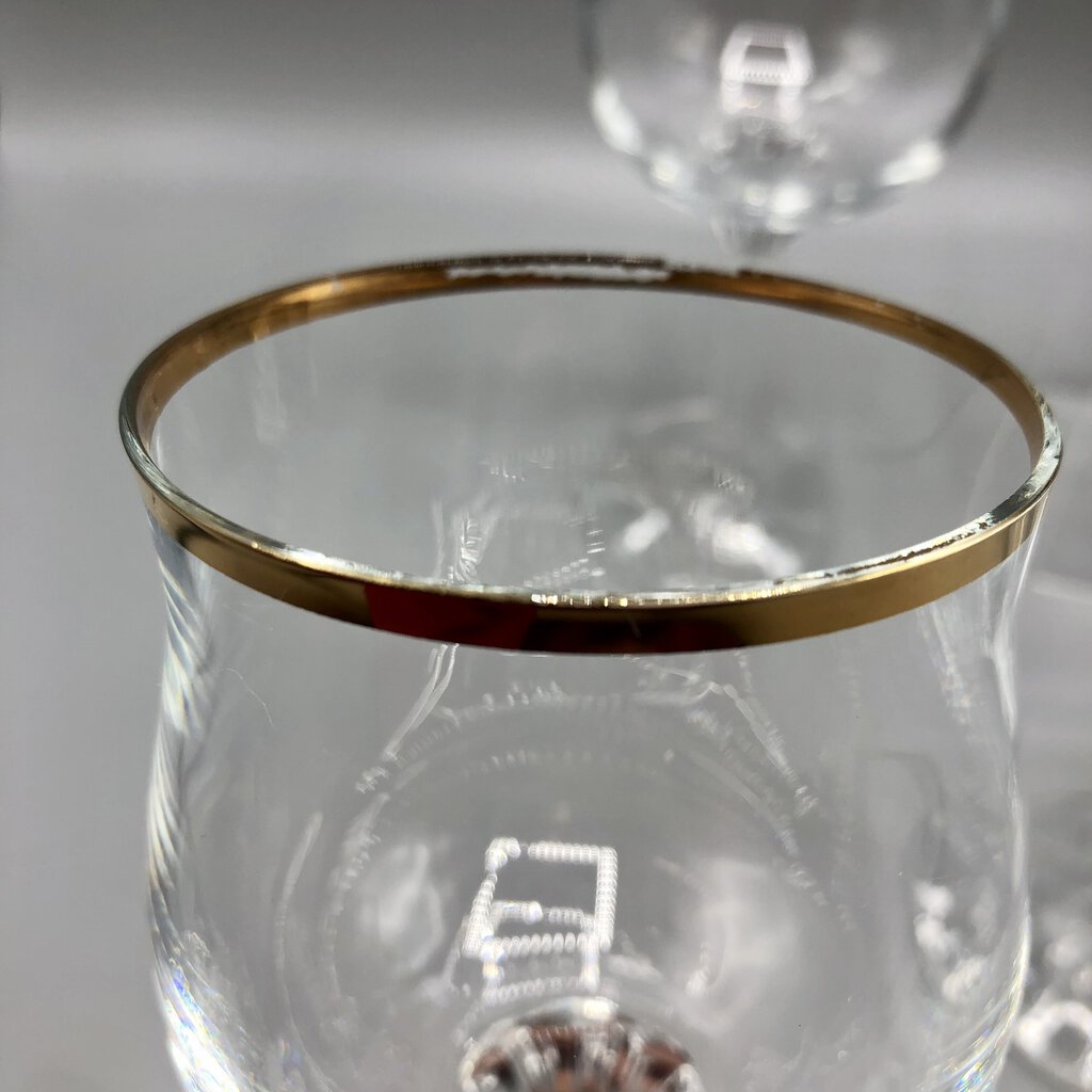 Vintage Bohemia Crystal “Geneve” Wine Goblet w/ 14K Rim Set of 5. /b