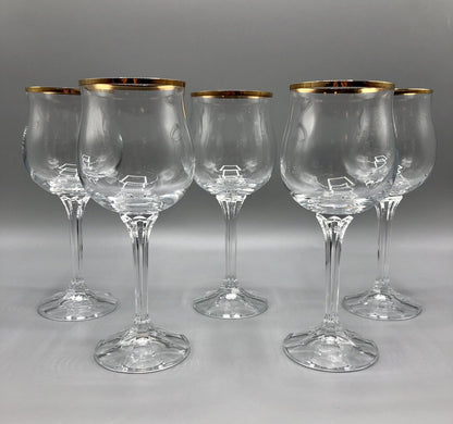 Vintage Bohemia Crystal “Geneve” Wine Goblet w/ 14K Rim Set of 5. /b