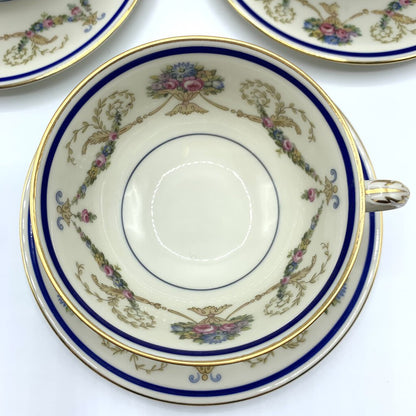 Antique Haas & Czjzek “La Boheme Blue” Teacup and Saucer Set of 4 /hg