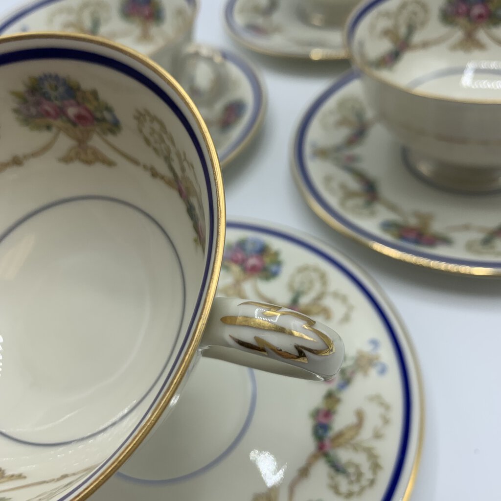 Antique Haas & Czjzek “La Boheme Blue” Teacup and Saucer Set of 4 /hg