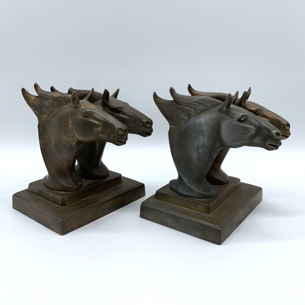 Vintage Bronze Frankart Double Horse Head Bookends (HG)