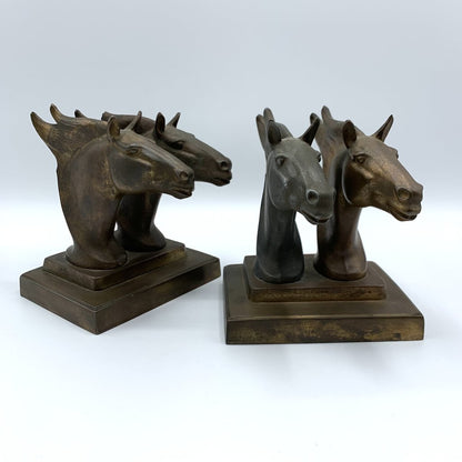 Vintage Bronze Frankart Double Horse Head Bookends (HG)