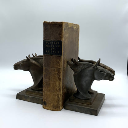 Vintage Bronze Frankart Double Horse Head Bookends (HG)