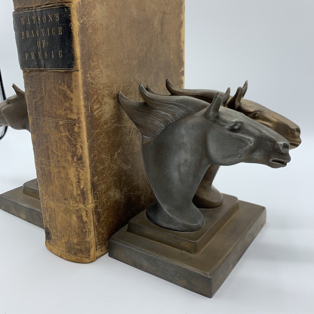 Vintage Bronze Frankart Double Horse Head Bookends (HG)