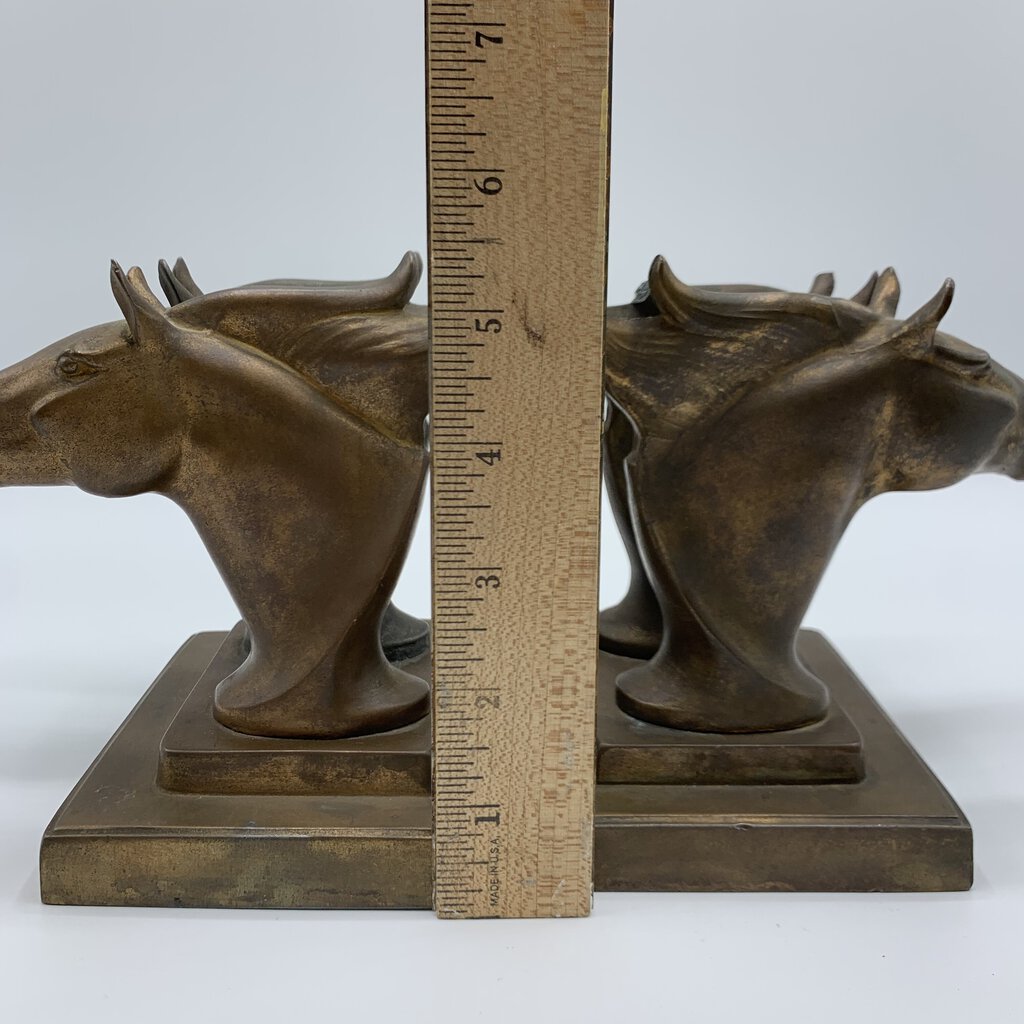 Vintage Bronze Frankart Double Horse Head Bookends (HG)