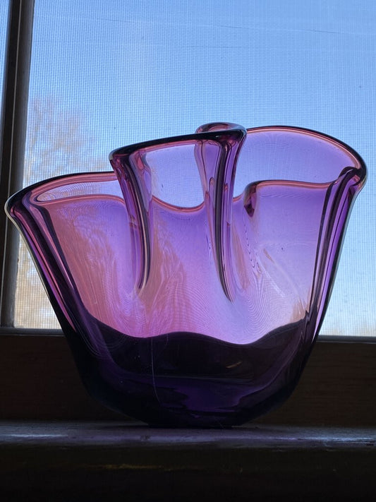 Amethyst Purple Art Glass Ruffled Edge Dish 5” /ro