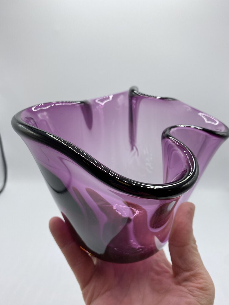 Amethyst Purple Art Glass Ruffled Edge Dish 5” /ro