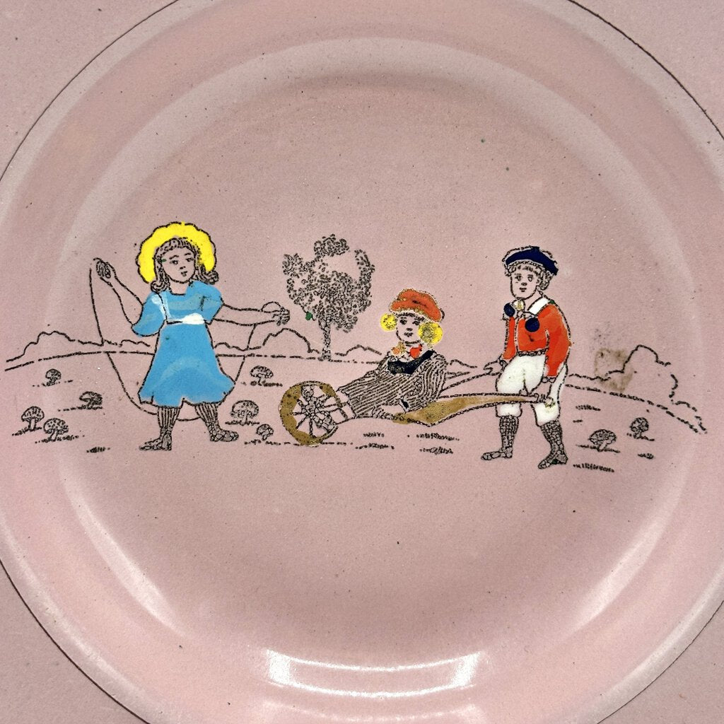 Antique Enamelware Pink Childs Feeding Plate Made In Germany /cb