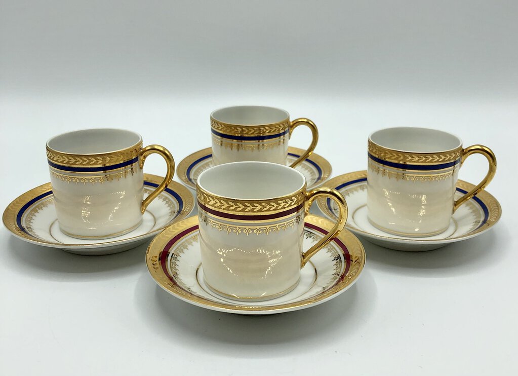 Goumot Labesse Limoges Demitasse Cup & Saucer Set of 4 /b