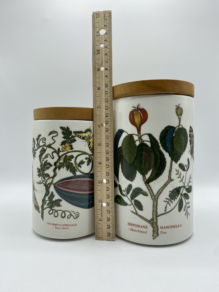 VTG Portmeirion The Botanic Garden 8” & 6.5” Canisters w/Wood Lids /ro