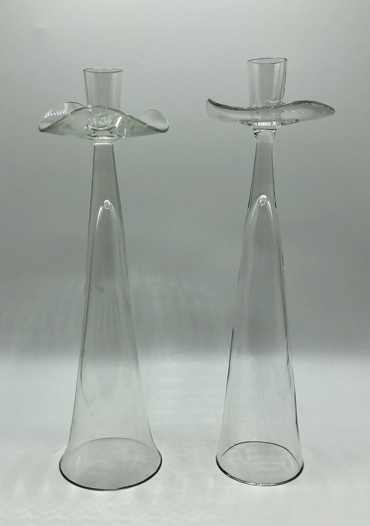 Tall Impressive Pair Blown Glass Candlesticks Candle Holders /b