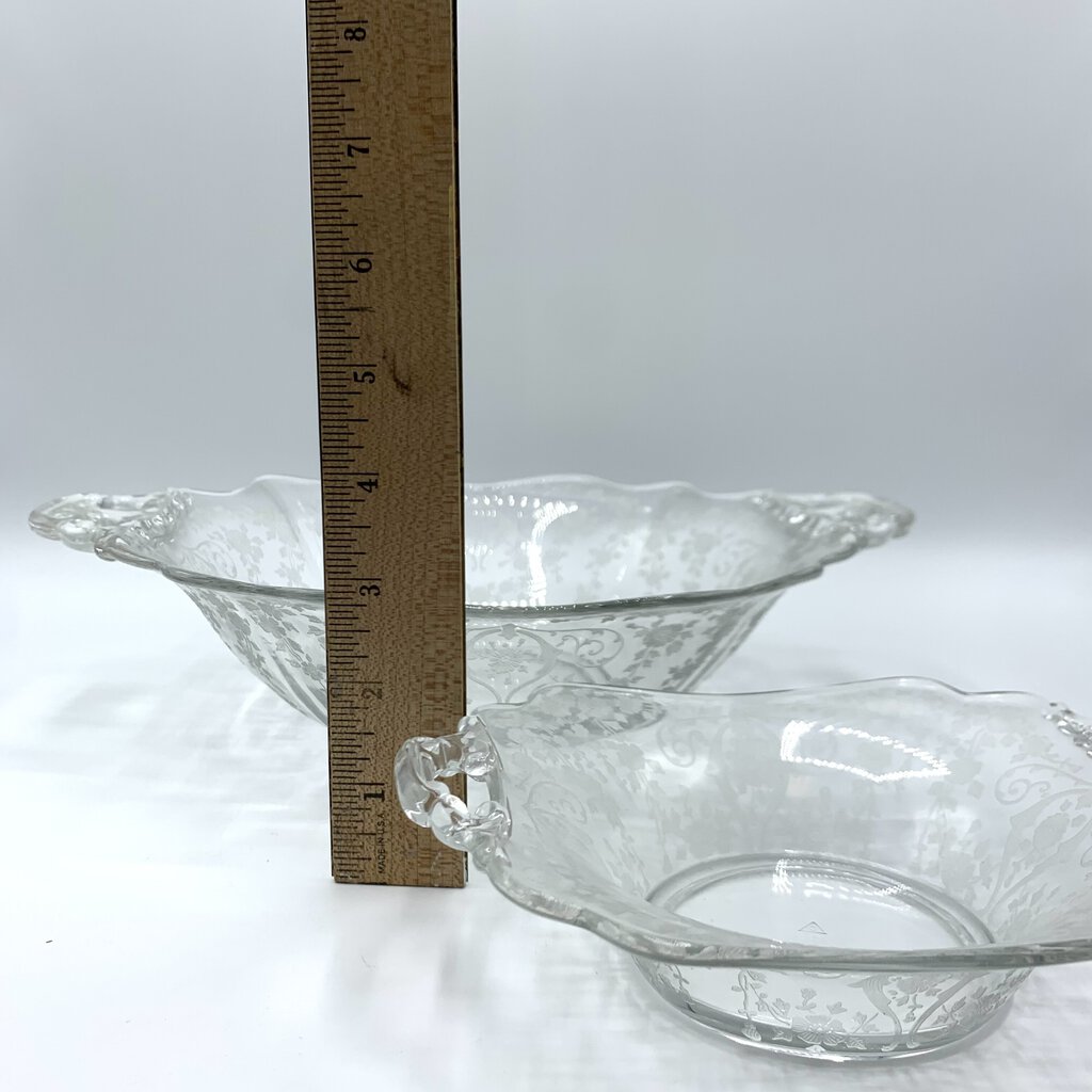 Vintage Cambridge Glass “Diane” Etch Handled Bowls Set of 2 /hg