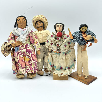 Vintage Lot Of 5 Handmade Cloth Souvenir Dolls Middle/South America/cb