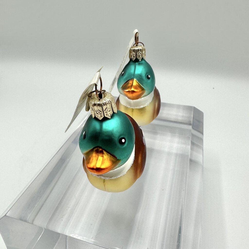 2 Department 56 Blown Glass Mallard Duck & 1 Midwest Of Cannon Falls Santa w/Star Ornaments /cb