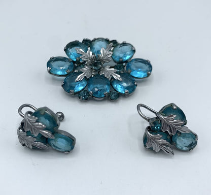 Vintage Czechoslovakian Glass Brooch and Earrings /hg