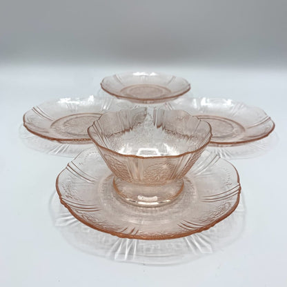 Vintage MacBeth-Evans “American Sweetheart” Saucers Set of 4 PLUS Bonus Low Sherbet Bowl, Depression Glass /hg