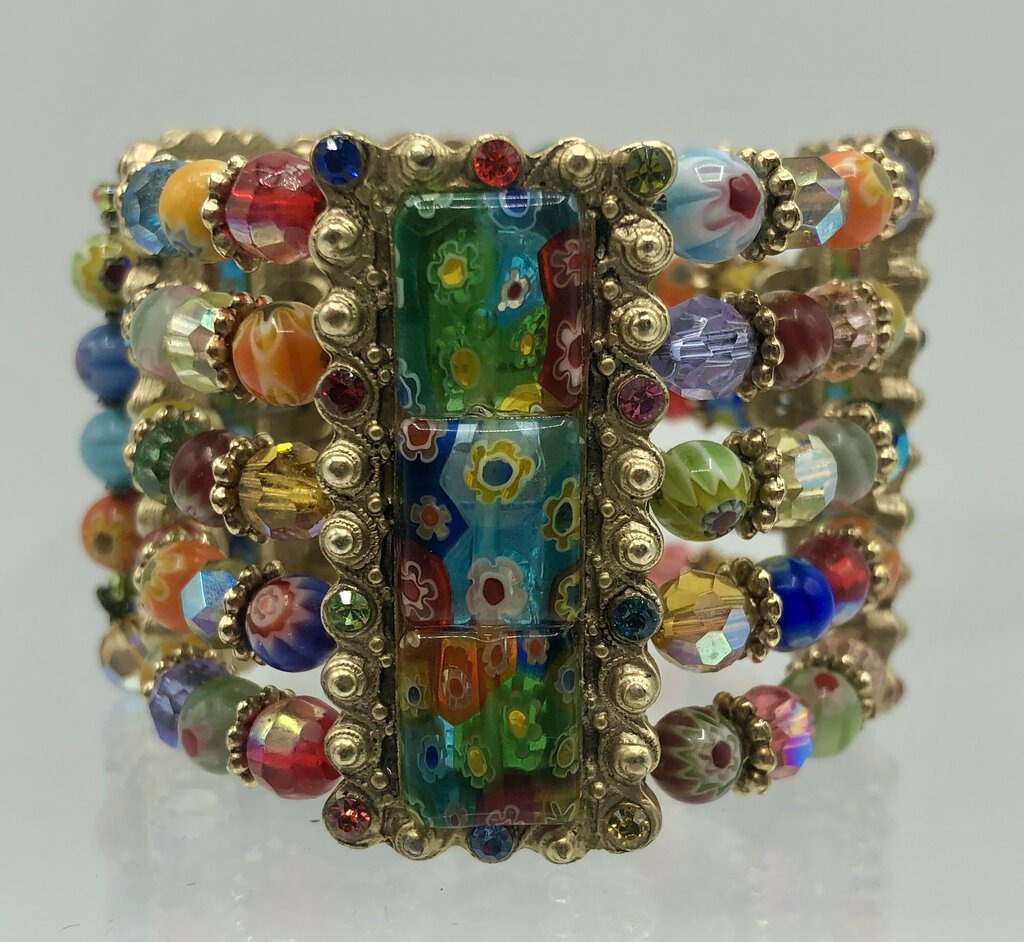 Sweet Romance Tango Millefiori Glass Bead Cuff Bracelet /b