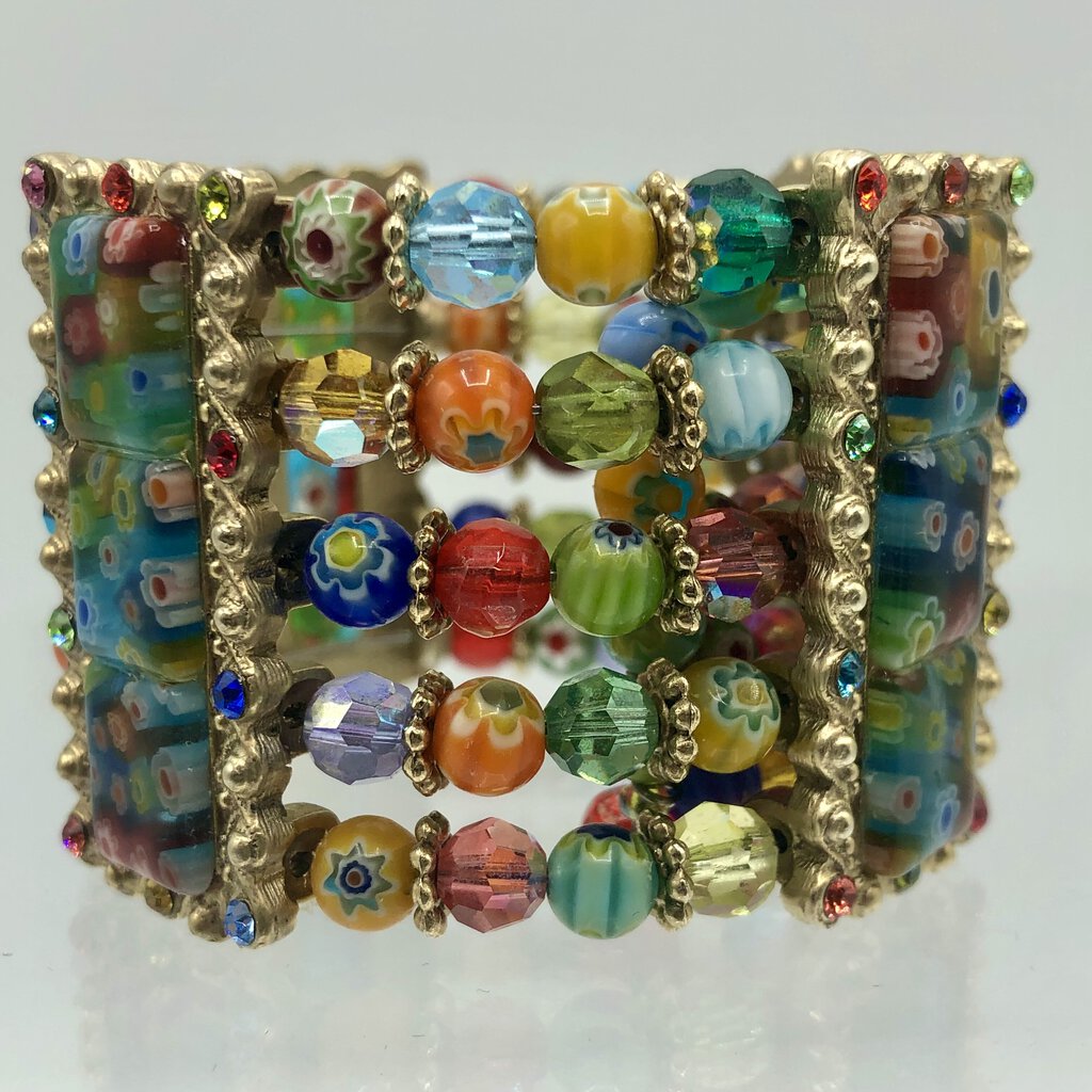 Sweet Romance Tango Millefiori Glass Bead Cuff Bracelet /b