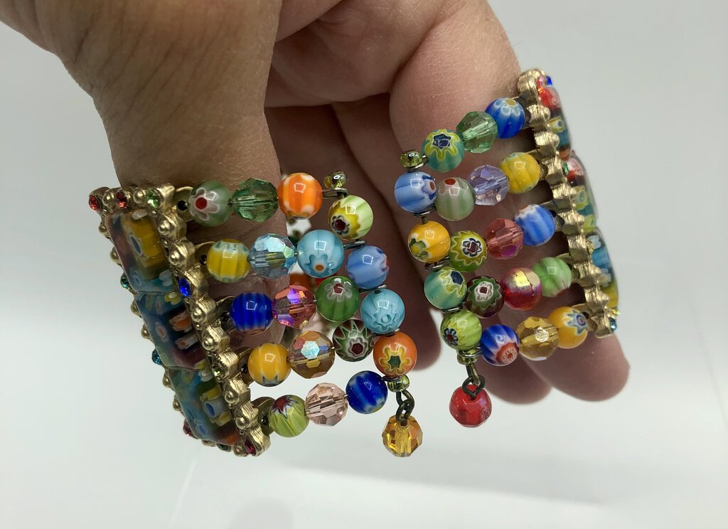 Sweet Romance Tango Millefiori Glass Bead Cuff Bracelet /b