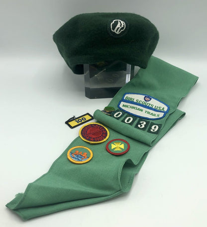 Vintage Lot of Girl Scout Hat, Sash & Patches /b