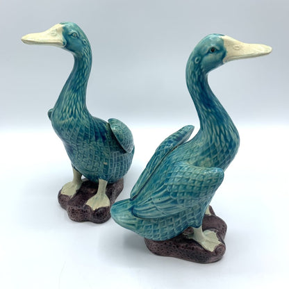 Vintage Japanese Turquoise Glazed Kangxi-Style Figural Duck Pair /hg