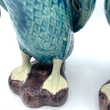 Vintage Japanese Turquoise Glazed Kangxi-Style Figural Duck Pair /hg