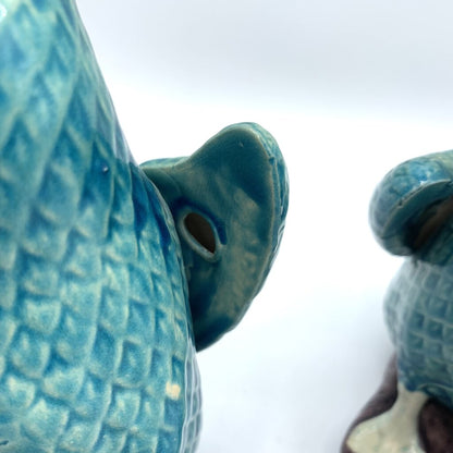 Vintage Japanese Turquoise Glazed Kangxi-Style Figural Duck Pair /hg