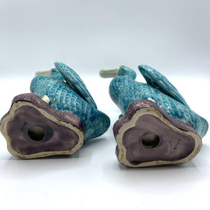 Vintage Japanese Turquoise Glazed Kangxi-Style Figural Duck Pair /hg