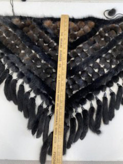 Women’s Real Fur Shawl/Shrug Black/Brown Crocheted Unique! /roh