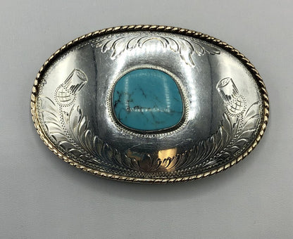 Vintage Comstock Silversmiths Silver & Turquoise Western Belt Buckle /b