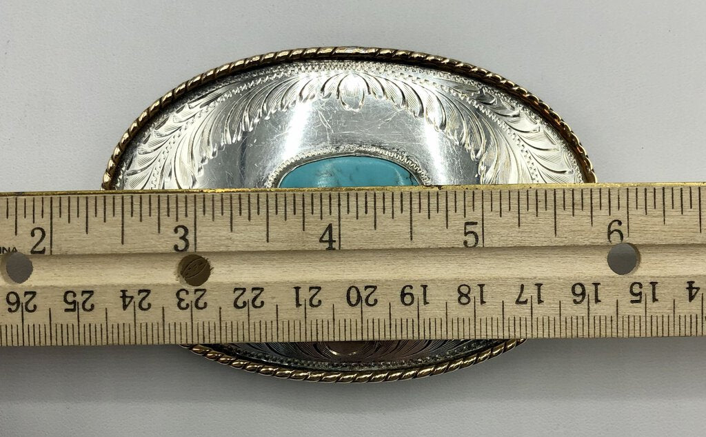 Vintage Comstock Silversmiths Silver & Turquoise Western Belt Buckle /b